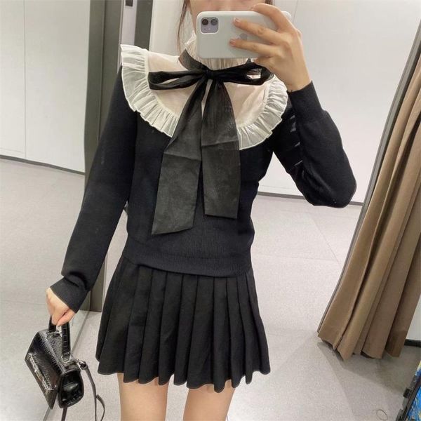 women's sweaters zxqj women 2021 fashion organza patchwork ruffled knitted sweater vintage high collar bow tied female pullovers chic, White;black
women's sweaters zxqj women 2021 fashion organza patchwork ruffled knitted sweater vintage high collar bow tied female pullovers chic, White;black