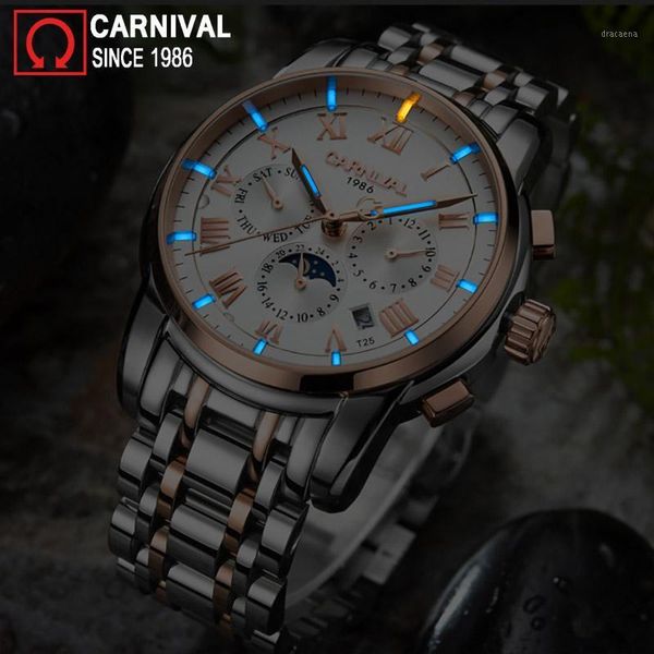 carnival tritium automatic mechanical men watches mens watch male moon phase luminous wristwatch reloj hombre wristwatches, Slivery;brown
carnival tritium automatic mechanical men watches mens watch male moon phase luminous wristwatch reloj hombre wristwatches, Slivery;brown