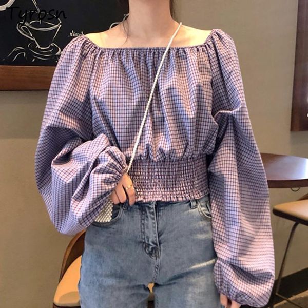 women's blouses & shirts plaid women design folds slash collar sweet all-match long sleeve korean style puff-sleeve crop mujer trendy, White
women's blouses & shirts plaid women design folds slash collar sweet all-match long sleeve korean style puff-sleeve crop mujer trendy, White