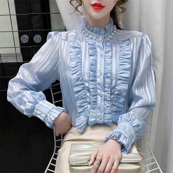 spring fashion temperament blouse female beaded stand collar blusa ruffled shirt c685 210506, White
spring fashion temperament blouse female beaded stand collar blusa ruffled shirt c685 210506, White
