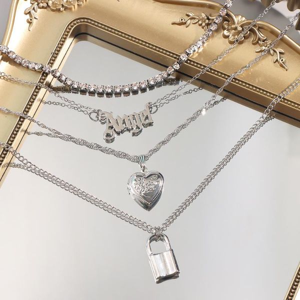 chains retro hip hop multi-layer heart lock metal pendant necklace for women silver color letter crystal tennis chain necklaces jewelry
chains retro hip hop multi-layer heart lock metal pendant necklace for women silver color letter crystal tennis chain necklaces jewelry