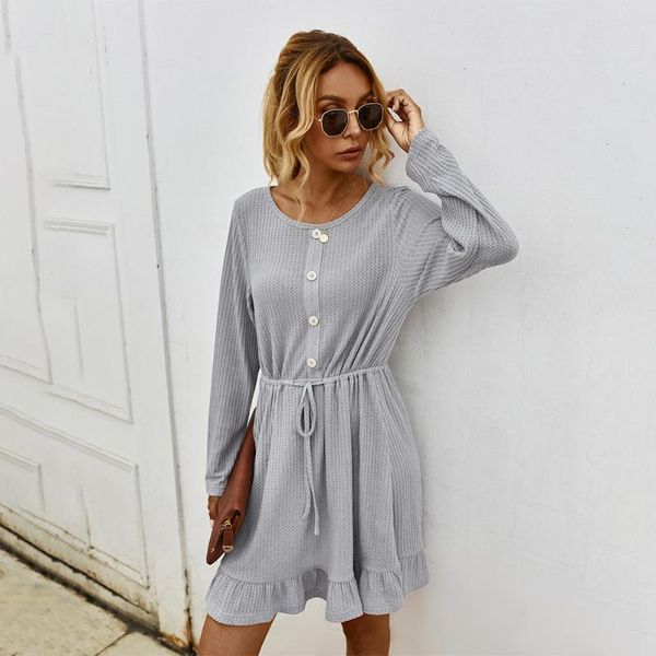 casual dresses fashion women's dress round neck pullover solid color buttons ruffled knitted long-sleeved donsignet, Black;gray
casual dresses fashion women's dress round neck pullover solid color buttons ruffled knitted long-sleeved donsignet, Black;gray