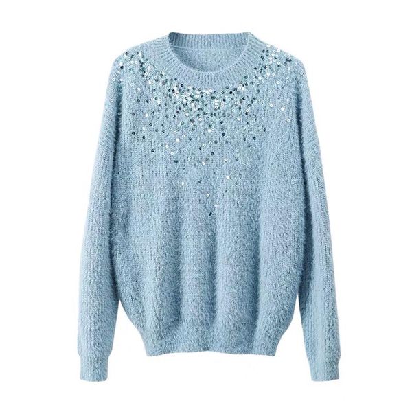 women crew neck sweater knitted pullovers blue orange white violet loose winter casual sequined m0246 women's sweaters, White;black
women crew neck sweater knitted pullovers blue orange white violet loose winter casual sequined m0246 women's sweaters, White;black