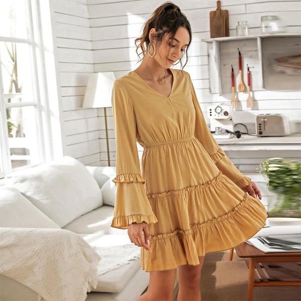 women flared long sleeves v neck tunic dress slim midi pullover sundress casual dresses, Black;gray
women flared long sleeves v neck tunic dress slim midi pullover sundress casual dresses, Black;gray