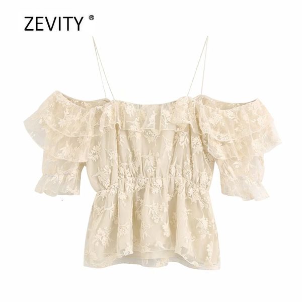women's blouses & shirts zevity women fashion flower embroidery casual mesh blouse ladies chic cascading ruffle sling pleats feniminas, White
women's blouses & shirts zevity women fashion flower embroidery casual mesh blouse ladies chic cascading ruffle sling pleats feniminas, White
