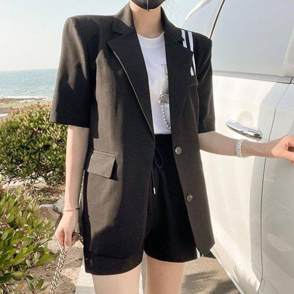 women's tracksuits summer korean fashion set high end temperament short sleeve black blazers jacket and elastic waist casual shorts sui, Gray
women's tracksuits summer korean fashion set high end temperament short sleeve black blazers jacket and elastic waist casual shorts sui, Gray