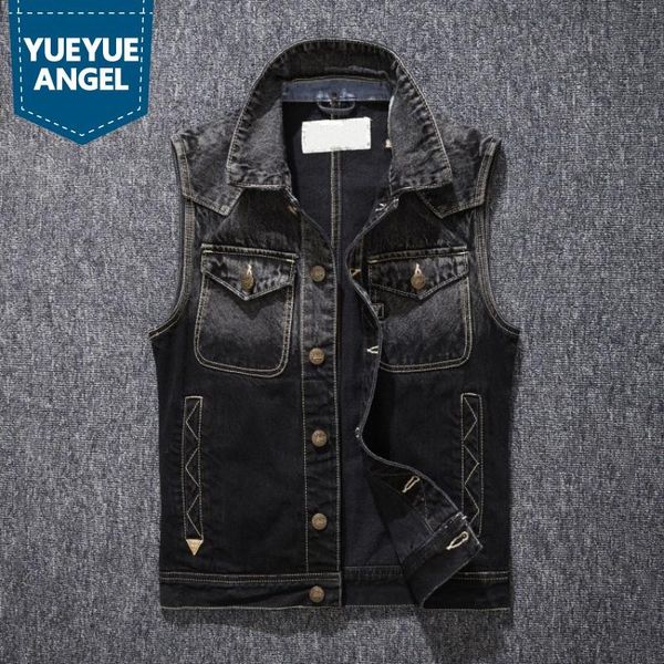 men slim black denim vest multi-pocket vintage sleeveless jacket street single breasted casual cowboy waistcoat biker short coat men's, Black;white
men slim black denim vest multi-pocket vintage sleeveless jacket street single breasted casual cowboy waistcoat biker short coat men's, Black;white