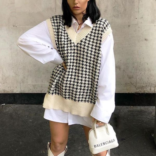 women's vests fashion women knitted vest pullovers v neck sleeveless houndstooth knitted jumper pullovers korean loose plaid swea, Black;white
women's vests fashion women knitted vest pullovers v neck sleeveless houndstooth knitted jumper pullovers korean loose plaid swea, Black;white