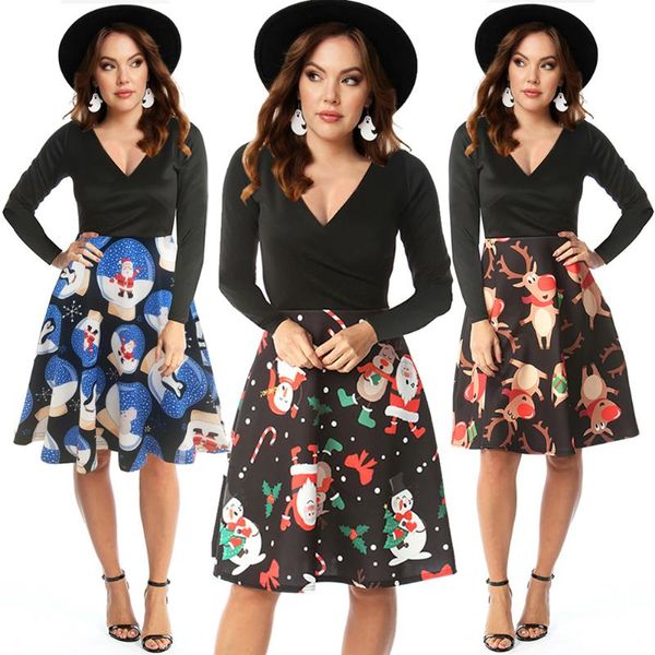 vintage christmas style women dresss v-neck big swing print dress autumn winter long sleeve slim elegant dresses casual, Black;gray
vintage christmas style women dresss v-neck big swing print dress autumn winter long sleeve slim elegant dresses casual, Black;gray