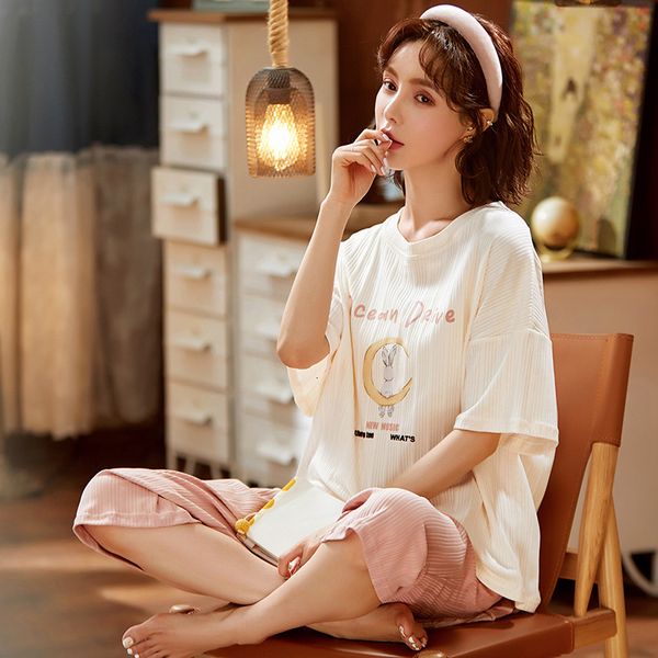 pajamas summer women's short sleeve capris pure cotton korean leisure cute can be worn outside spring and home suit, Black;red
pajamas summer women's short sleeve capris pure cotton korean leisure cute can be worn outside spring and home suit, Black;red