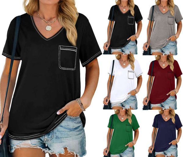 women's t-shirt 2021 spring and summer product solid color casual loose v-neck pocket short sleeve e47v, White
women's t-shirt 2021 spring and summer product solid color casual loose v-neck pocket short sleeve e47v, White
