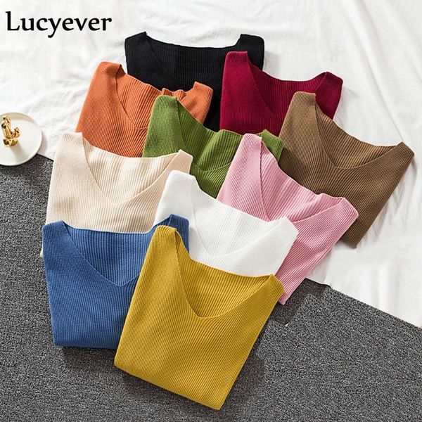 women's sweaters lucyever autumn sweater women pullover elastic knitted jumper long sleeve v-neck winter basic female knitwear sueter, White;black
women's sweaters lucyever autumn sweater women pullover elastic knitted jumper long sleeve v-neck winter basic female knitwear sueter, White;black