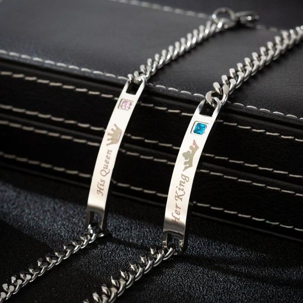 link, chain king queen matching stainless steel metal pairs couple bracelet women men gift jewelry valentine's day wholesale supply, Black
link, chain king queen matching stainless steel metal pairs couple bracelet women men gift jewelry valentine's day wholesale supply, Black