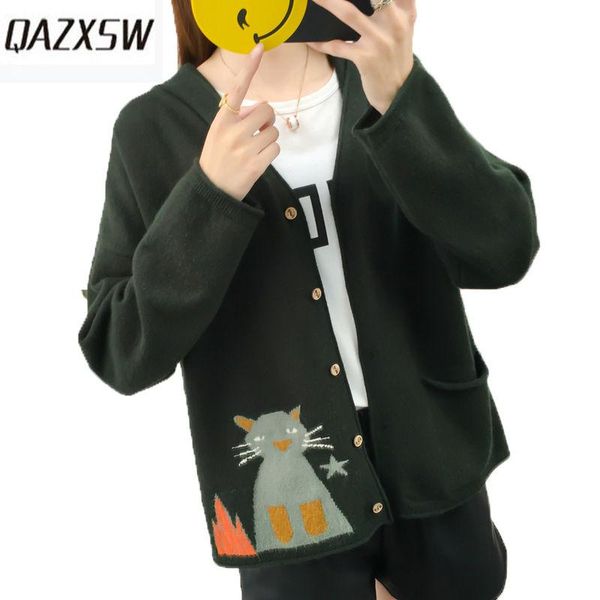 women's sweaters 2021 women autumn hooded sweater long sleeve v-neck and cardigans loose casual cat print knitted coat lp026, White;black
women's sweaters 2021 women autumn hooded sweater long sleeve v-neck and cardigans loose casual cat print knitted coat lp026, White;black