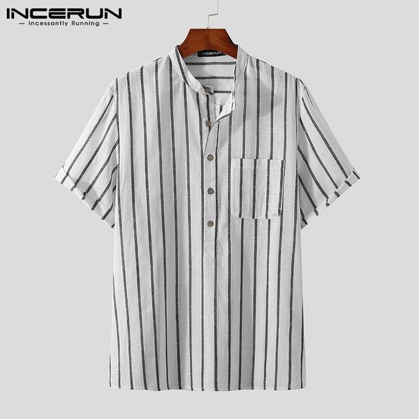 men's casual shirts summer men shirt striped 2021 stand collar short sleeve pockets clothing streetwear retro leisure camisas incerun 5, White;black
men's casual shirts summer men shirt striped 2021 stand collar short sleeve pockets clothing streetwear retro leisure camisas incerun 5, White;black