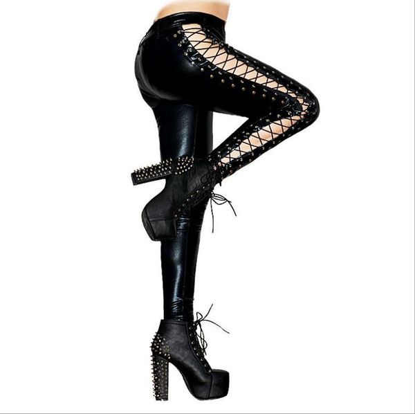 women's pants & capris fashion club punk wetlook faux leather pencil rock steampunk bandage lace up balck pu pant s149, Black;white
women's pants & capris fashion club punk wetlook faux leather pencil rock steampunk bandage lace up balck pu pant s149, Black;white