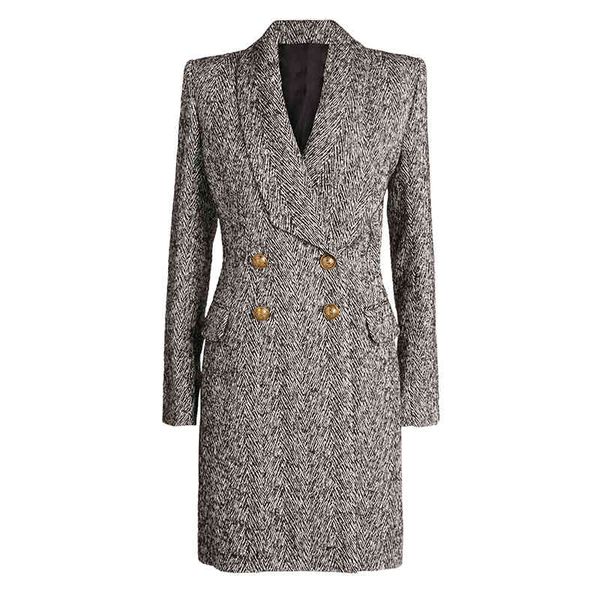high street est fall winter designer coat women's double breasted lion buttons herringbone wool blends 210521, Black
high street est fall winter designer coat women's double breasted lion buttons herringbone wool blends 210521, Black