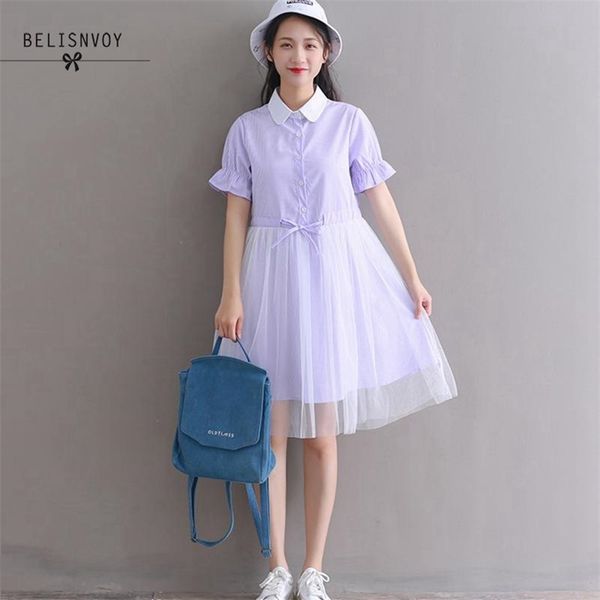 preppy style mesh patchwork summer women dress turn-down collar blue purple striped casual vestidos elegant kawaii 210520, Black;gray
preppy style mesh patchwork summer women dress turn-down collar blue purple striped casual vestidos elegant kawaii 210520, Black;gray
