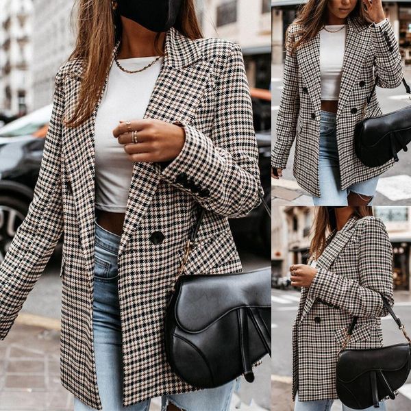 women's wool & blends women vintage brown button down fashion turn-down collar blazers double breasted flap detail plaid all-match outw, Black
women's wool & blends women vintage brown button down fashion turn-down collar blazers double breasted flap detail plaid all-match outw, Black