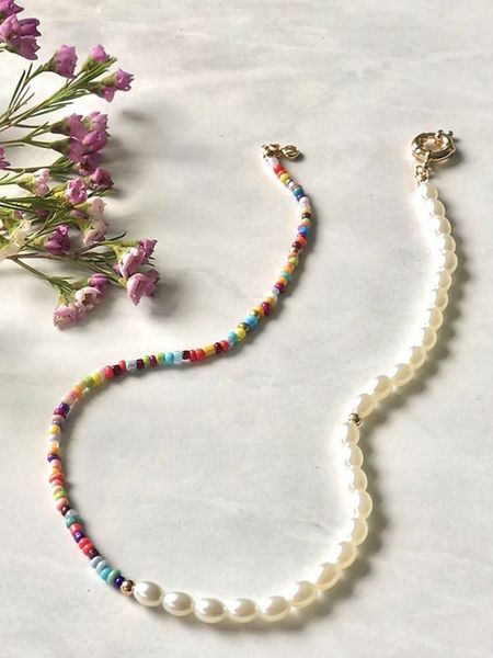 chains bohemian color bead pearl choker necklace hand-woven jewelry short collar clavicle chain for women, Silver
chains bohemian color bead pearl choker necklace hand-woven jewelry short collar clavicle chain for women, Silver