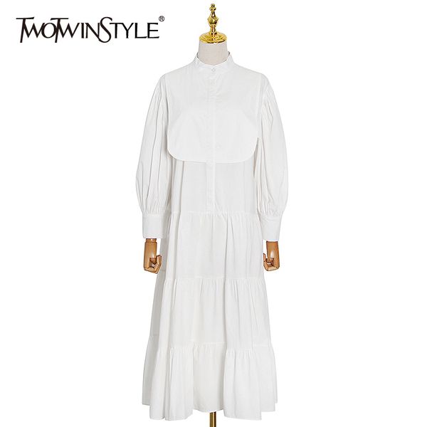 white solid dress for women stand collar puff long sleeve high waist elegant dresses female fashion spring 210423, Black;gray
white solid dress for women stand collar puff long sleeve high waist elegant dresses female fashion spring 210423, Black;gray
