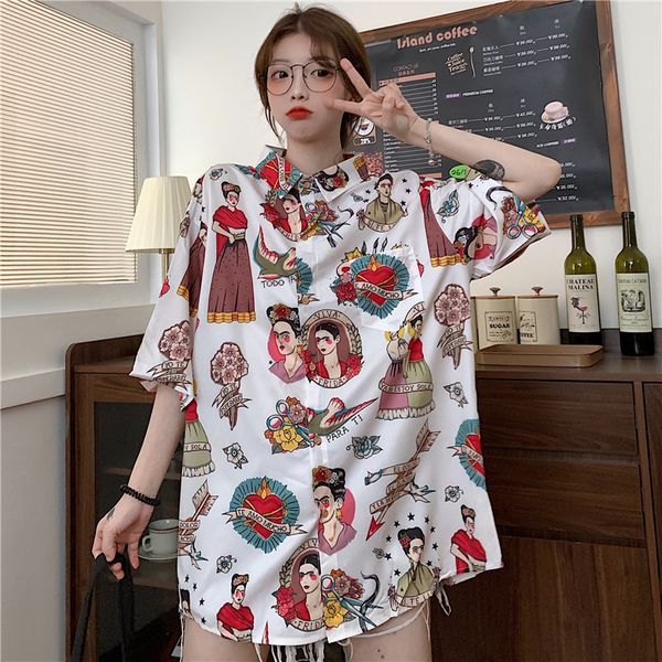 2021 summer new women blouse retro flower shirt female tide ins short-sleeved y2k button up shirt, White
2021 summer new women blouse retro flower shirt female tide ins short-sleeved y2k button up shirt, White
