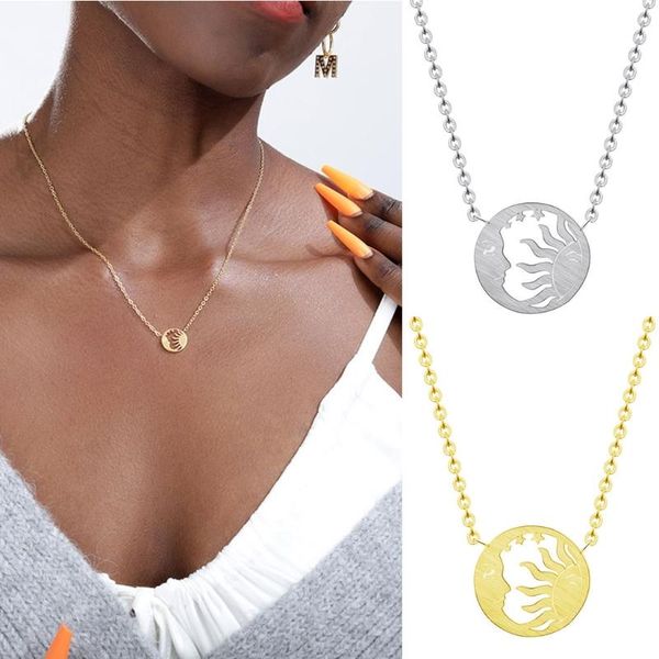 pendant necklaces moon and sun hollowed necklace for women dainty tiny round shaped gold plated chain micro simple choker gi, Silver 
pendant necklaces moon and sun hollowed necklace for women dainty tiny round shaped gold plated chain micro simple choker gi, Silver