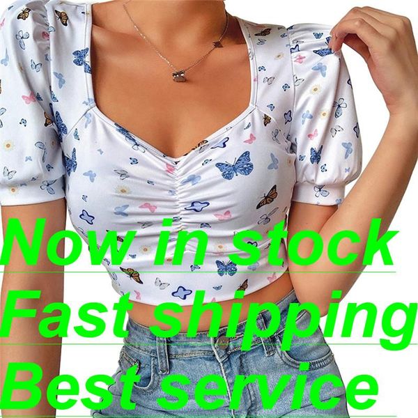 women's blouses & shirts women butterfly print crop summer fashion puff sleeve v-neck for ladies, White
women's blouses & shirts women butterfly print crop summer fashion puff sleeve v-neck for ladies, White