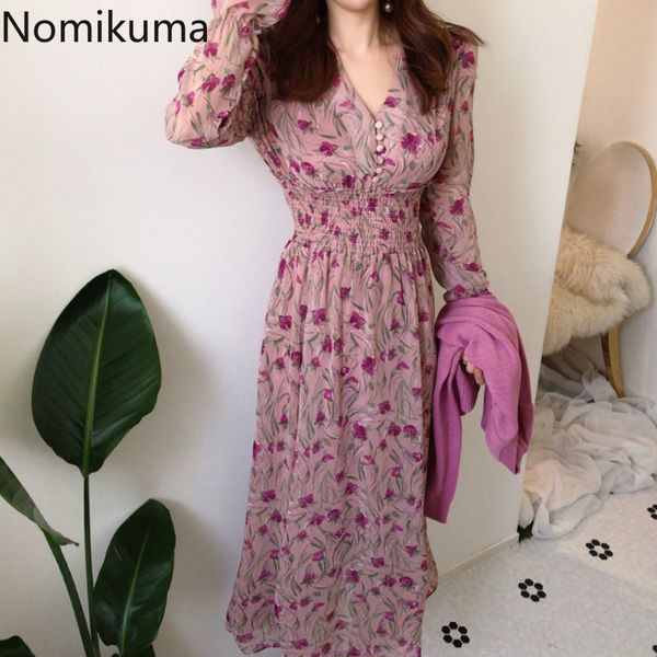 nomikuma v neck full sleeve floral print dress women slim waist vintage korean dresses female trendy fashion vestidos 210514, Black;gray
nomikuma v neck full sleeve floral print dress women slim waist vintage korean dresses female trendy fashion vestidos 210514, Black;gray
