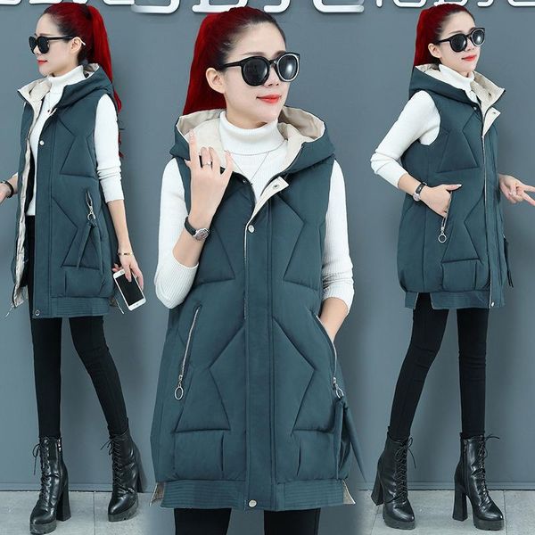 women's vests vest cotton jacket medium and long, Black;white