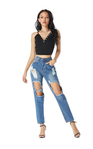 arrivals woman high waist ladies jeans ripped hole loose pants street denim skinny stright women's, Blue
arrivals woman high waist ladies jeans ripped hole loose pants street denim skinny stright women's, Blue