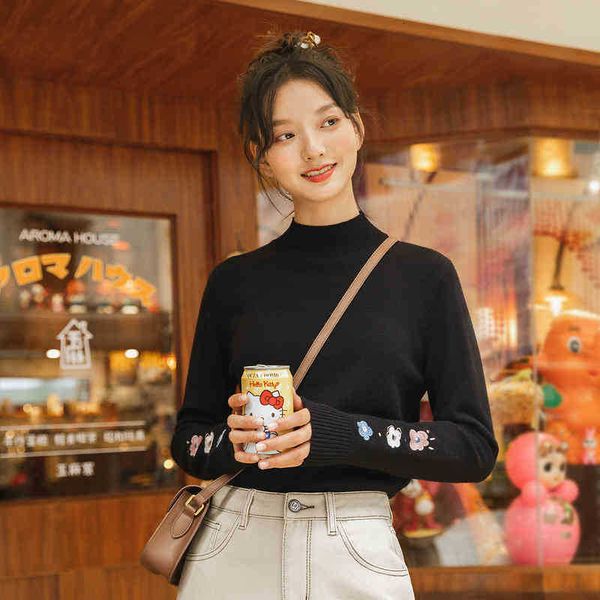 women's sweaters sweater winter woolen rib small high collar colorful embroidery lovely versatile pullover sweater uyvj, White;black
women's sweaters sweater winter woolen rib small high collar colorful embroidery lovely versatile pullover sweater uyvj, White;black