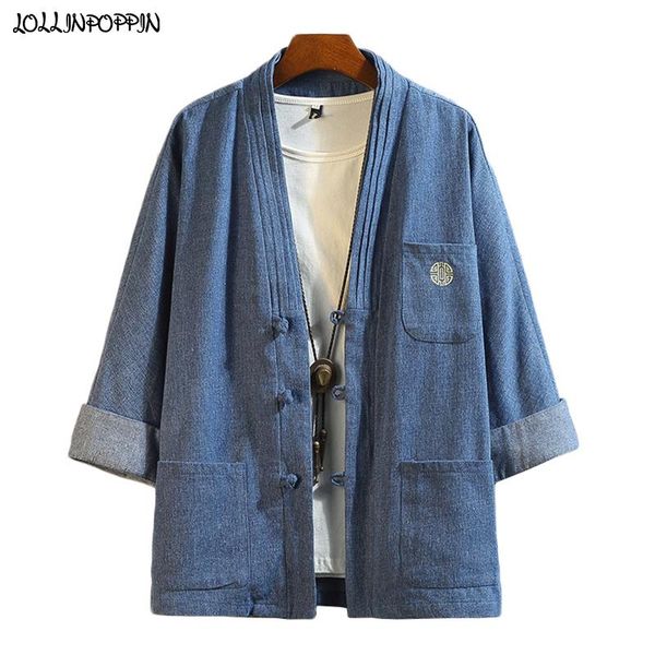 men's jackets men denim kimono jacket frog closures embroidery pattern 2021 mens three quarter sleeve stand collar coat japan style, Black;brown
men's jackets men denim kimono jacket frog closures embroidery pattern 2021 mens three quarter sleeve stand collar coat japan style, Black;brown