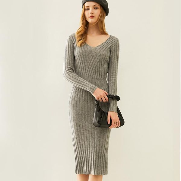 women 100% merino wool knitted dresses vneck slim style longer 3colors standard woolen jumpers female dress casual, Black;gray
women 100% merino wool knitted dresses vneck slim style longer 3colors standard woolen jumpers female dress casual, Black;gray
