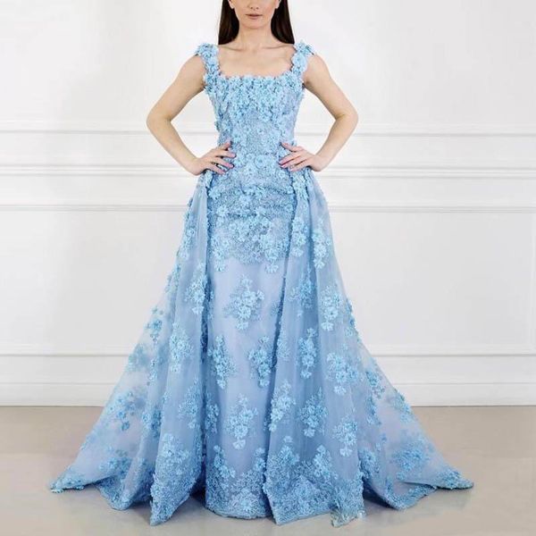 sky blue square neck lace mermaid formal evening dress with detachable train 3d floral appliques tulle plus size prom gowns, Black;red
sky blue square neck lace mermaid formal evening dress with detachable train 3d floral appliques tulle plus size prom gowns, Black;red
