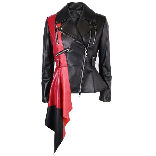 women's leather & faux yoloagain women color block asymmetric real jacket coat streetwear, Black
women's leather & faux yoloagain women color block asymmetric real jacket coat streetwear, Black