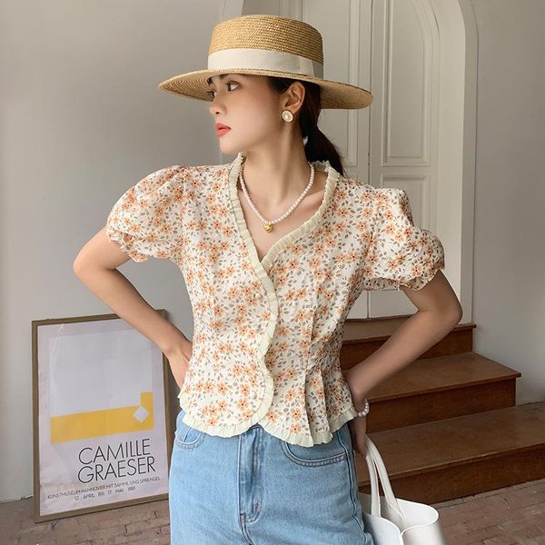 women's blouses & shirts summer clothing 2021 design chic short shirt fashion floral elegant sleeve slim fit slimming top, White
women's blouses & shirts summer clothing 2021 design chic short shirt fashion floral elegant sleeve slim fit slimming top, White