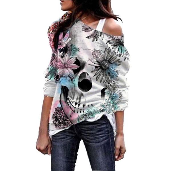 women's t-shirt women casual daily loose wide collar halloween skull printed three-quarter sleeve fashion comfortable camisas de mujer, White
women's t-shirt women casual daily loose wide collar halloween skull printed three-quarter sleeve fashion comfortable camisas de mujer, White