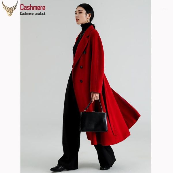 women's wool & blends coat white double-breasted belt double-sided cashmere women 2021 high-end mid-length red jacket, Black
women's wool & blends coat white double-breasted belt double-sided cashmere women 2021 high-end mid-length red jacket, Black