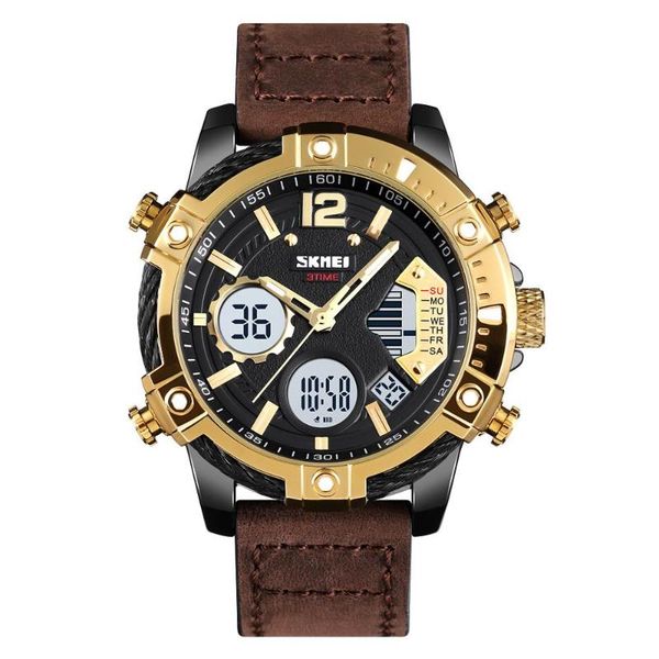 wristwatches skmei men's watch 3 time display electronic genuine leather quartz luminous week multi-function digital male relogio, Slivery;brown
wristwatches skmei men's watch 3 time display electronic genuine leather quartz luminous week multi-function digital male relogio, Slivery;brown