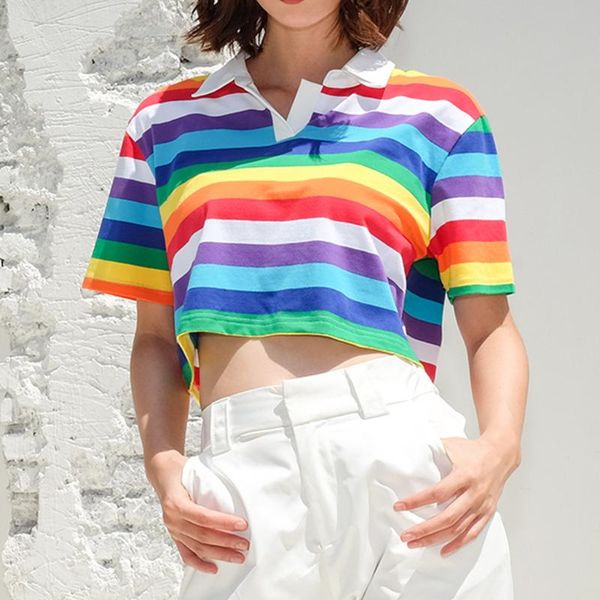 women's t-shirt summer crop t shirt women clothes 2021 streetwear casual fashion rainbow striped printed camiseta mujer, White
women's t-shirt summer crop t shirt women clothes 2021 streetwear casual fashion rainbow striped printed camiseta mujer, White