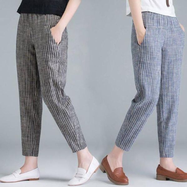 women's pants & capris 2021 spring korean cotton linen stripe women loose casual high waist thin harem summer trousers, Black;white
women's pants & capris 2021 spring korean cotton linen stripe women loose casual high waist thin harem summer trousers, Black;white