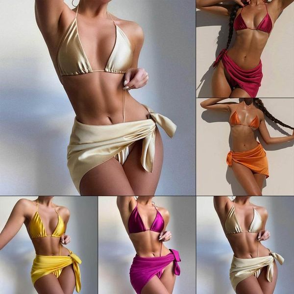 women's swimwear holiday beachwear 3 piece sets women 2021 summer casual backless crop underpants+bandage skirt matching set, White;black
women's swimwear holiday beachwear 3 piece sets women 2021 summer casual backless crop underpants+bandage skirt matching set, White;black