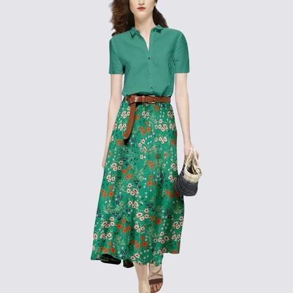 summer women elegant green turn down collar short sleeve shirt suits + flower print a line long skirt two piece set with be 210514, White
summer women elegant green turn down collar short sleeve shirt suits + flower print a line long skirt two piece set with be 210514, White