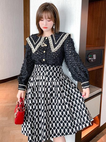 lace doll lapel jacquard tassel sweet playful shirt women's winter plus sizes large size two piece pants, White
lace doll lapel jacquard tassel sweet playful shirt women's winter plus sizes large size two piece pants, White