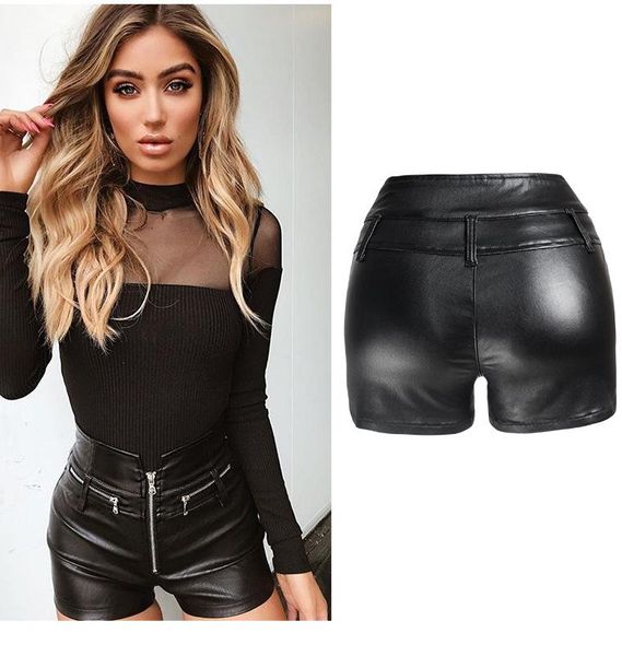 women's shorts summer biker leather high waist stretch slim skinny motorcycle plus size, White;black
women's shorts summer biker leather high waist stretch slim skinny motorcycle plus size, White;black