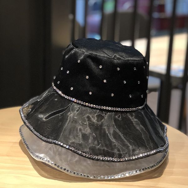hat female summer inlaid diamond satin fisherman's big eaves sun shading fashion designer tide net red basin, Yellow
hat female summer inlaid diamond satin fisherman's big eaves sun shading fashion designer tide net red basin, Yellow