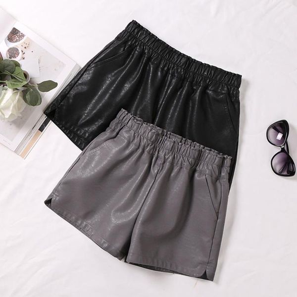 women's shorts 2021 pu leather black gray short pants with pockets elastic mid waist layer faux loose, White;black
women's shorts 2021 pu leather black gray short pants with pockets elastic mid waist layer faux loose, White;black