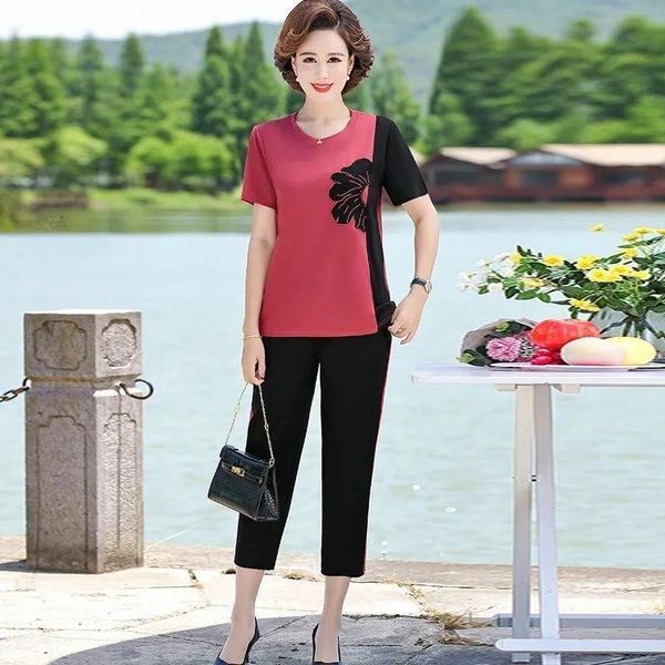 fashion appliques t-shirt pullover elastic waist pant summer solid tracksuit mom two piece set casual loose plus size outfit women's pa, White
fashion appliques t-shirt pullover elastic waist pant summer solid tracksuit mom two piece set casual loose plus size outfit women's pa, White