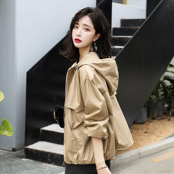 women's jackets 2021 spring autumn windbreaker women korean loose long sleeve hooded coat casual female outwear solid color w565, Black;brown
women's jackets 2021 spring autumn windbreaker women korean loose long sleeve hooded coat casual female outwear solid color w565, Black;brown